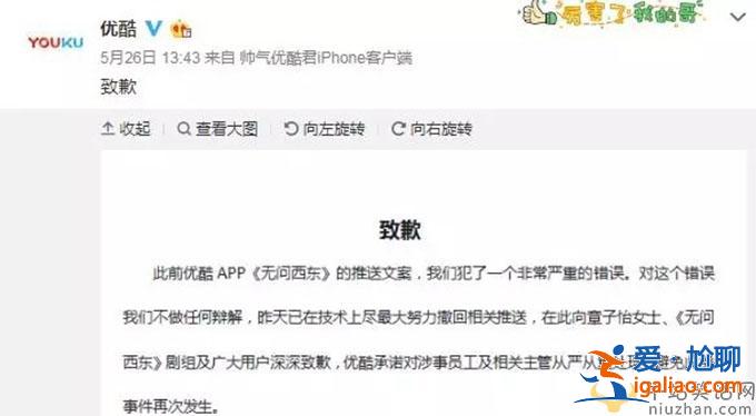 优酷向章子怡道歉 因无问东西不当文案已处理涉事员工