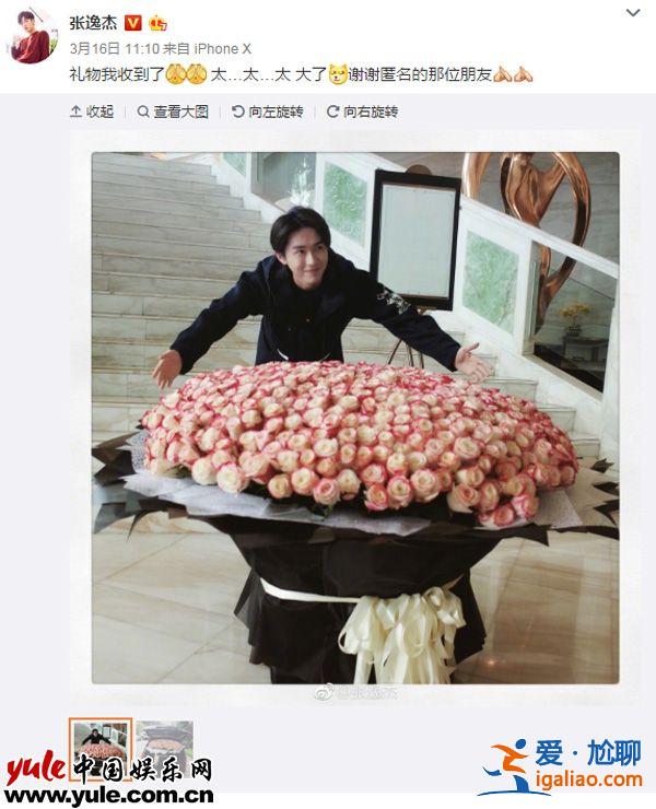 张逸杰遭土豪粉丝示爱 匿名赠送巨型玫瑰花束
