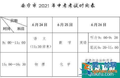 广西南宁市2021年中考、高考考点分布和安排！？