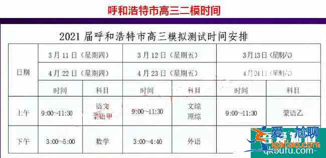 2021内蒙古呼市高三二模考试时间和安排公布！？
