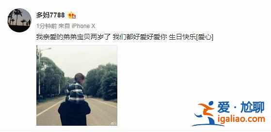 孙莉晒黄磊父子合照庆儿子满2岁，弟弟骑爸爸脖子上画面超有