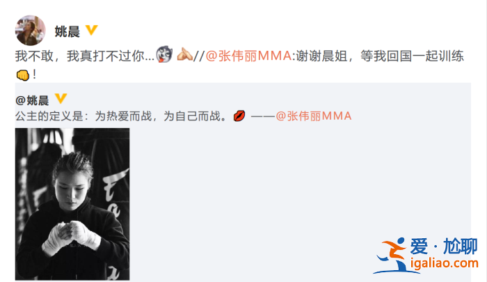 姚晨获张伟丽邀约训练称打不过 网友：用排山倒海