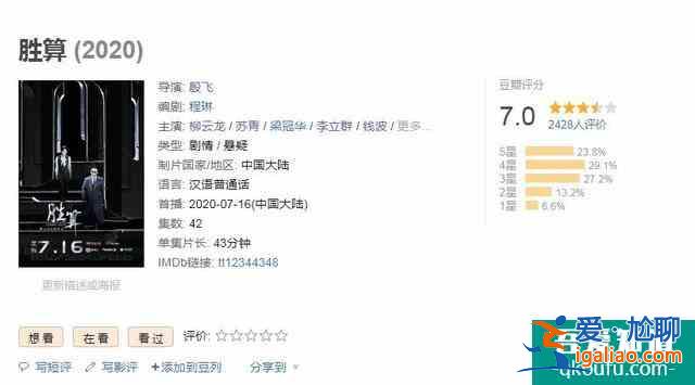 《胜算》豆瓣7.0引争议，收视率低，评分也低，柳云龙不灵了？？