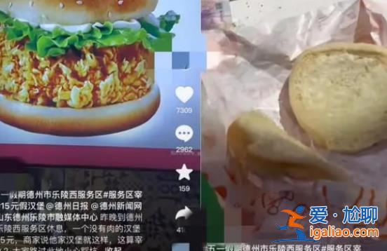 男子在山东服务区花15元买鸡腿堡，只有两片面包？[鸡排山东]？