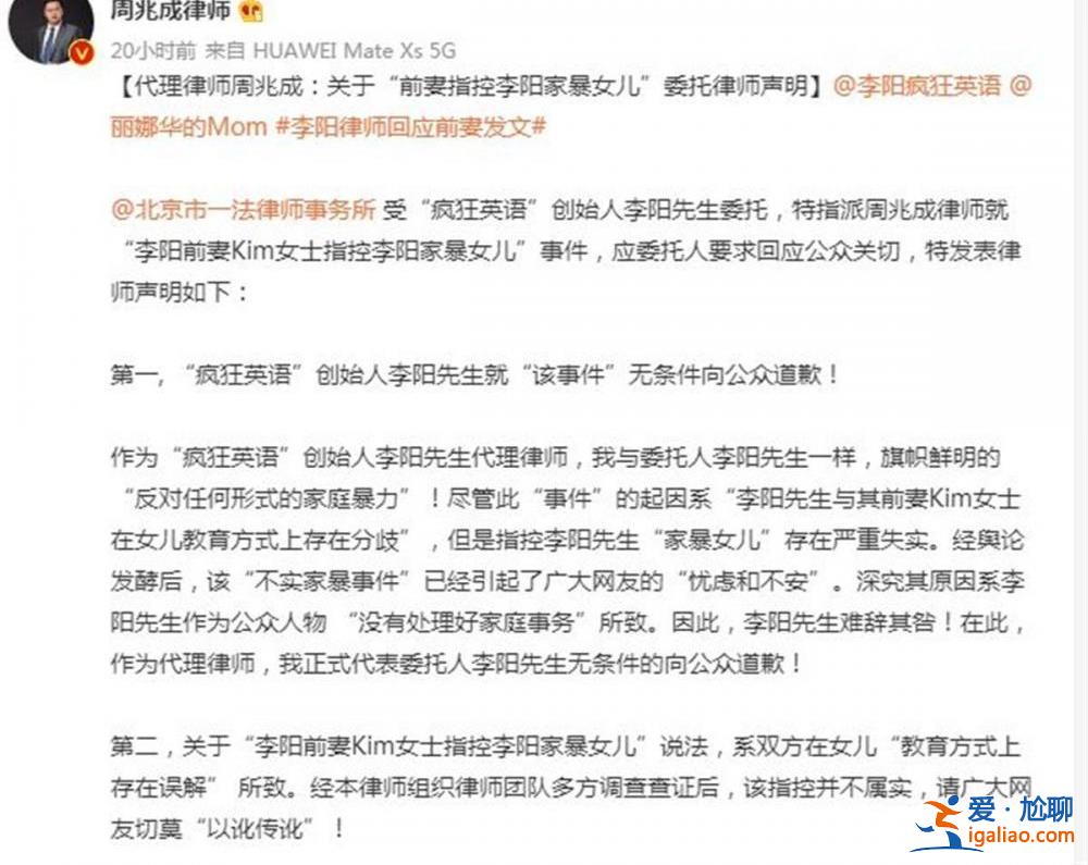 “疯狂英语”李阳再起诉前妻 坚称未“家暴” 只是文化差异？