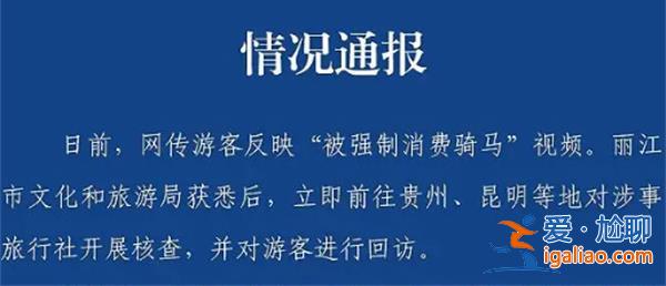 74人旅游团游丽江被强制要求消费骑马，，文旅局作何回应[涉案资金金额]？