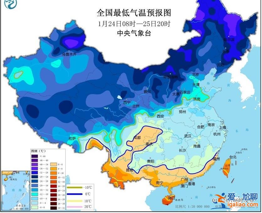近两日最低温0℃线位于广西北部、广东北部一带？