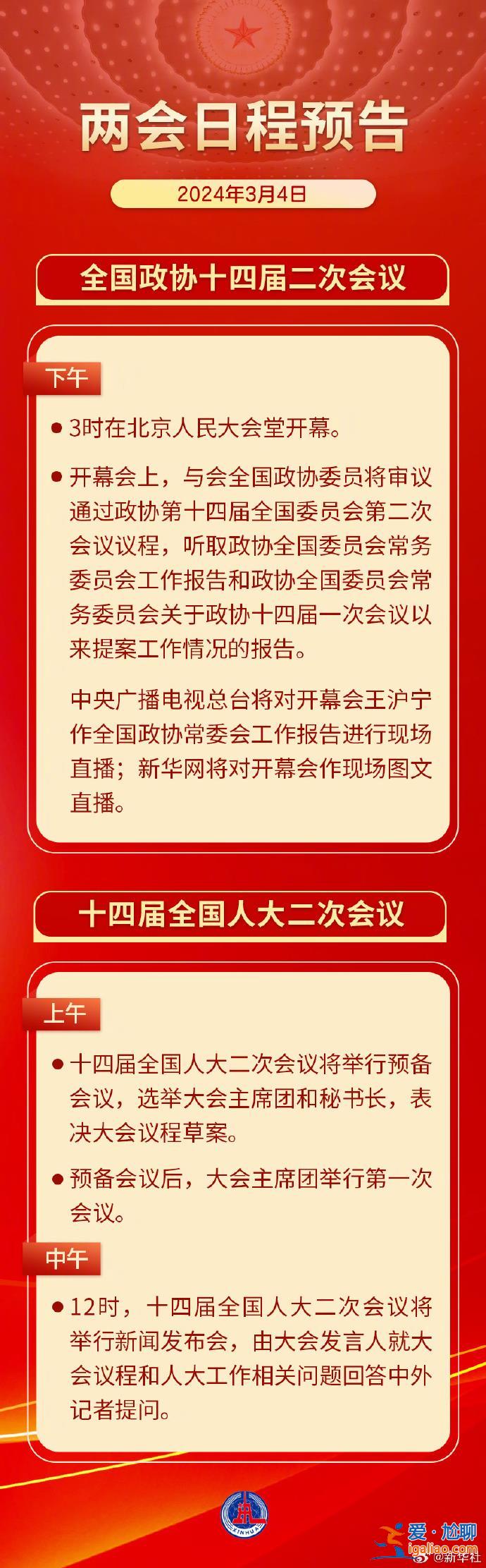 全国政协十四届二次会议4日下午3时开幕 十四届全国人大二次会议举行预备会议？