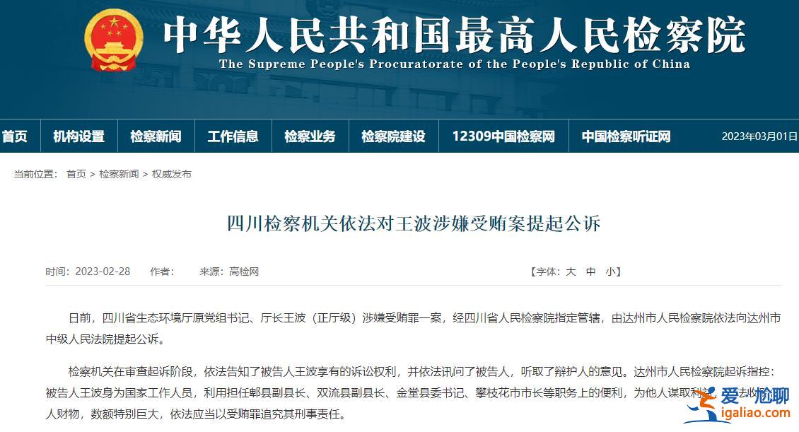 四川省生态环境厅原厅长王波被公诉 6年前在枪击案后接任攀枝花市长？