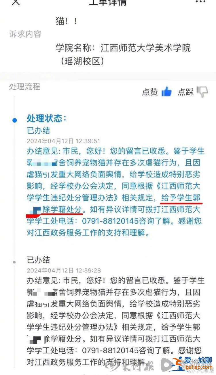 江西师范大学虐猫学生被开除学籍 调查发现其还存在传播淫秽视频的行为？