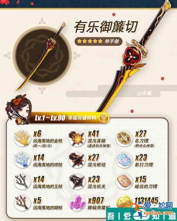 原神有乐御簾切突破材料介绍 具体一览？