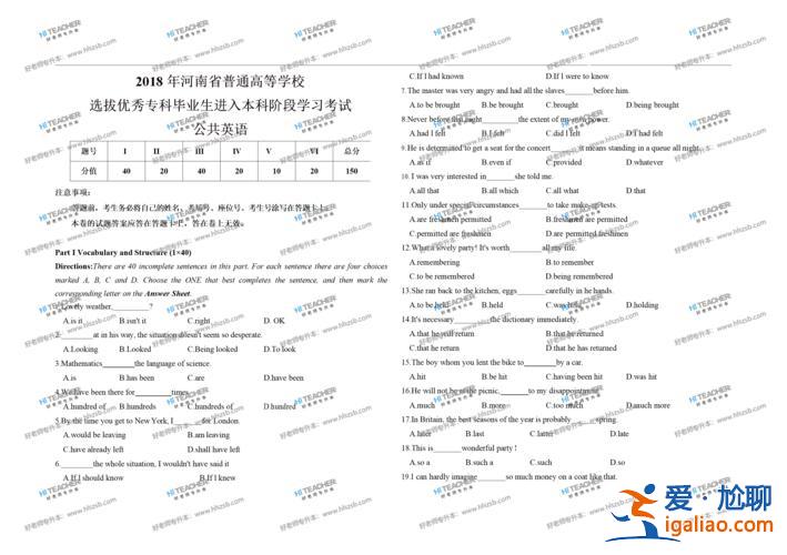 河南省专升本英语真题(专升本英语题目的样式是怎样的有何分享)？